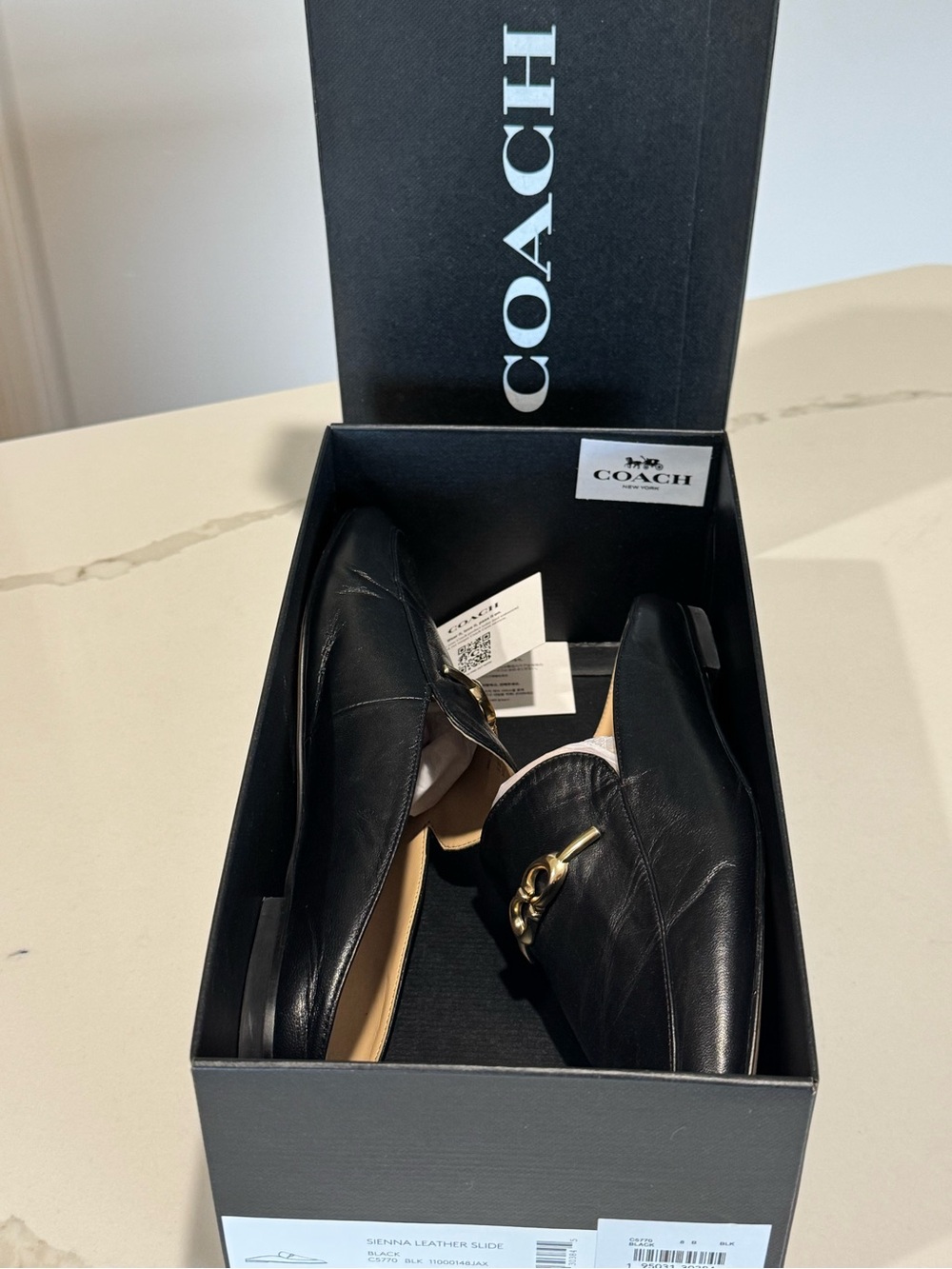 Coach Sienna Black Leather Slip-On Mules with Gold Bit - Picture 2 of 10